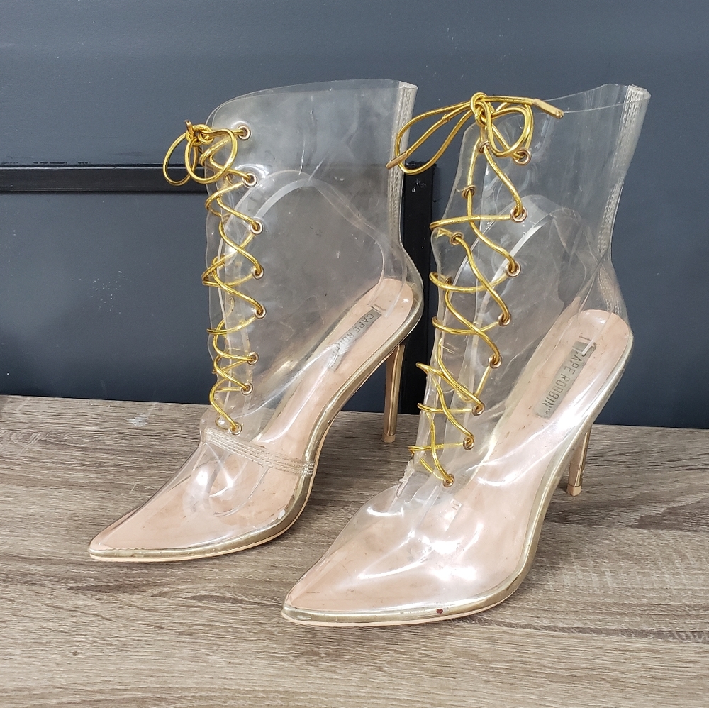 Cape Robbin Clear Plastic Bootie Shoes Gold Heels